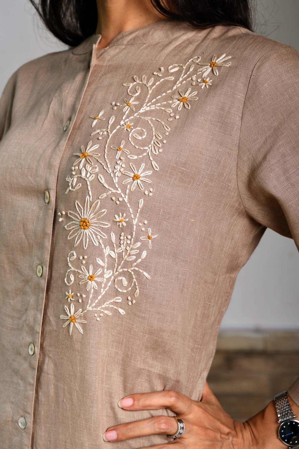 Khaki Hand Embroidered Tunic