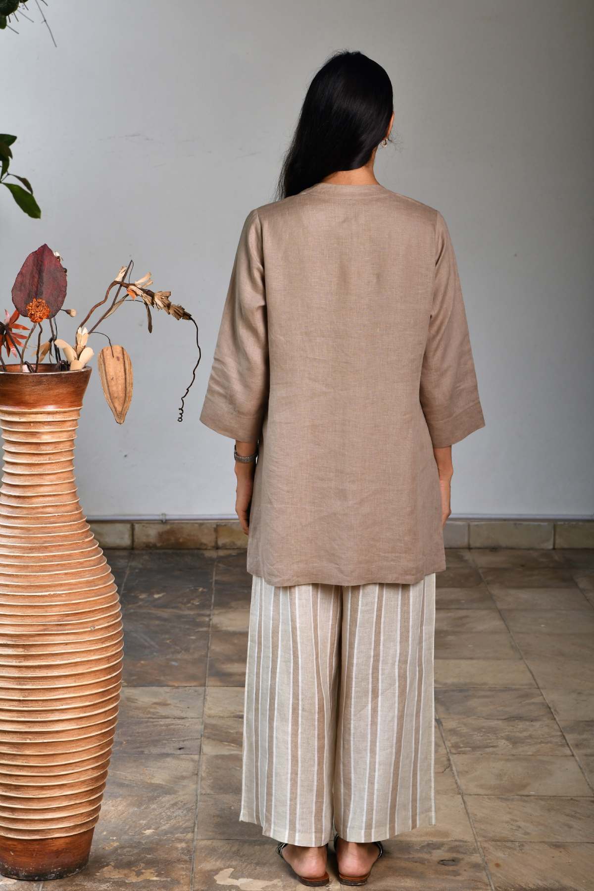 Khaki Hand Embroidered Tunic