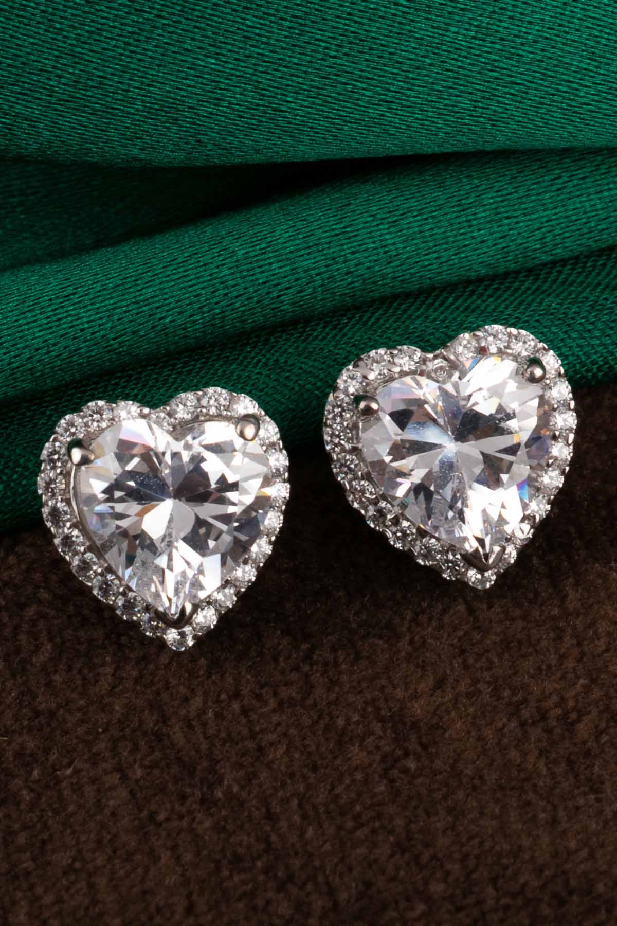 Heart Solitaire Halo Earrings