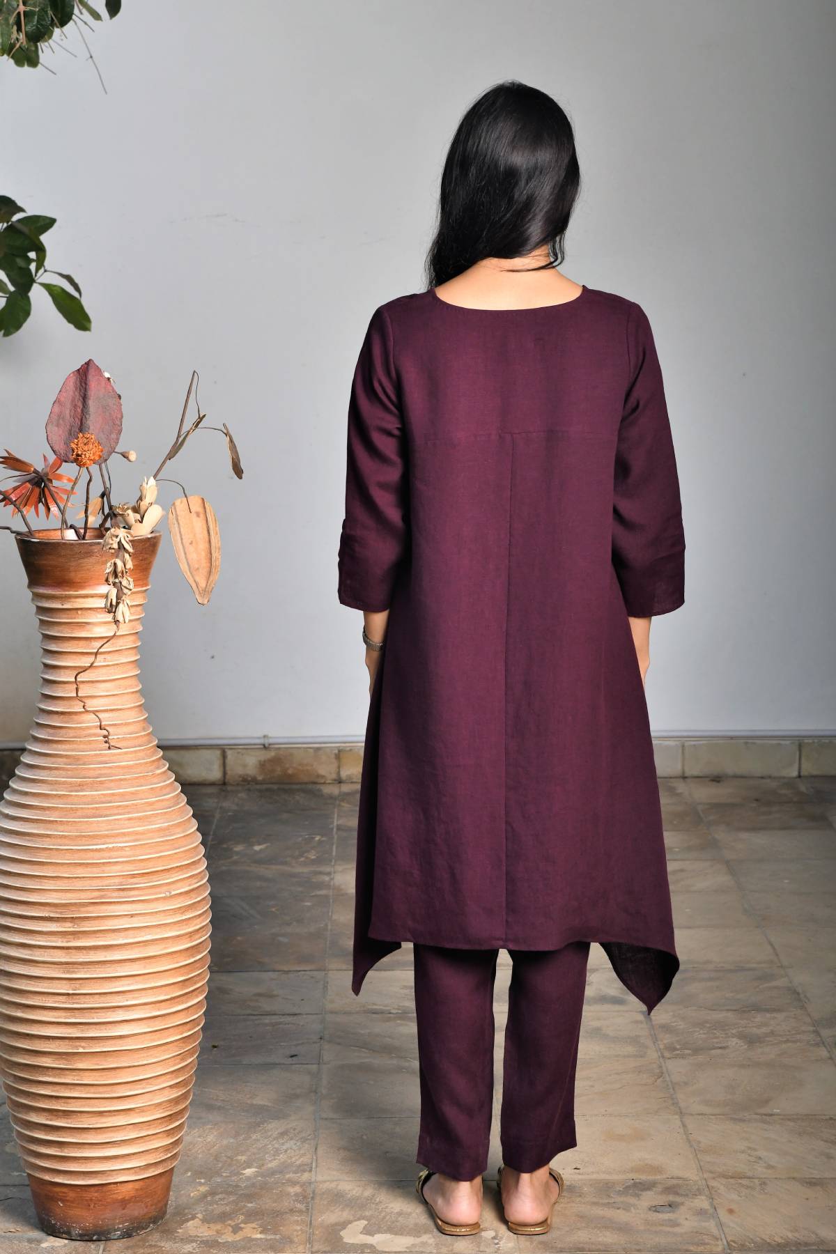 Wine Embroidered High-Low Tunic