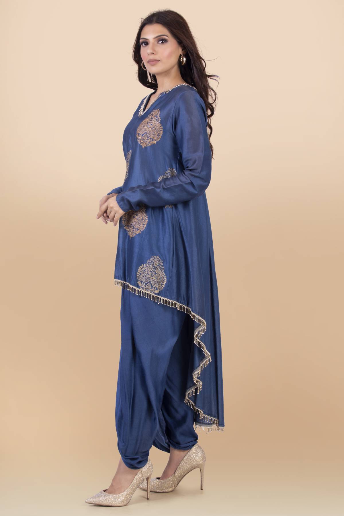Blue High-Low Kurta & Dhoti