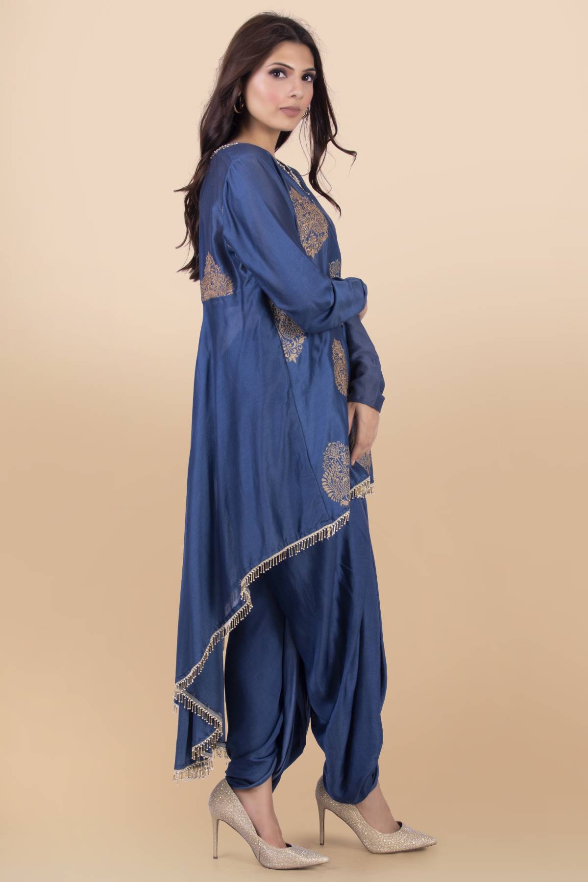 Blue High-Low Kurta & Dhoti
