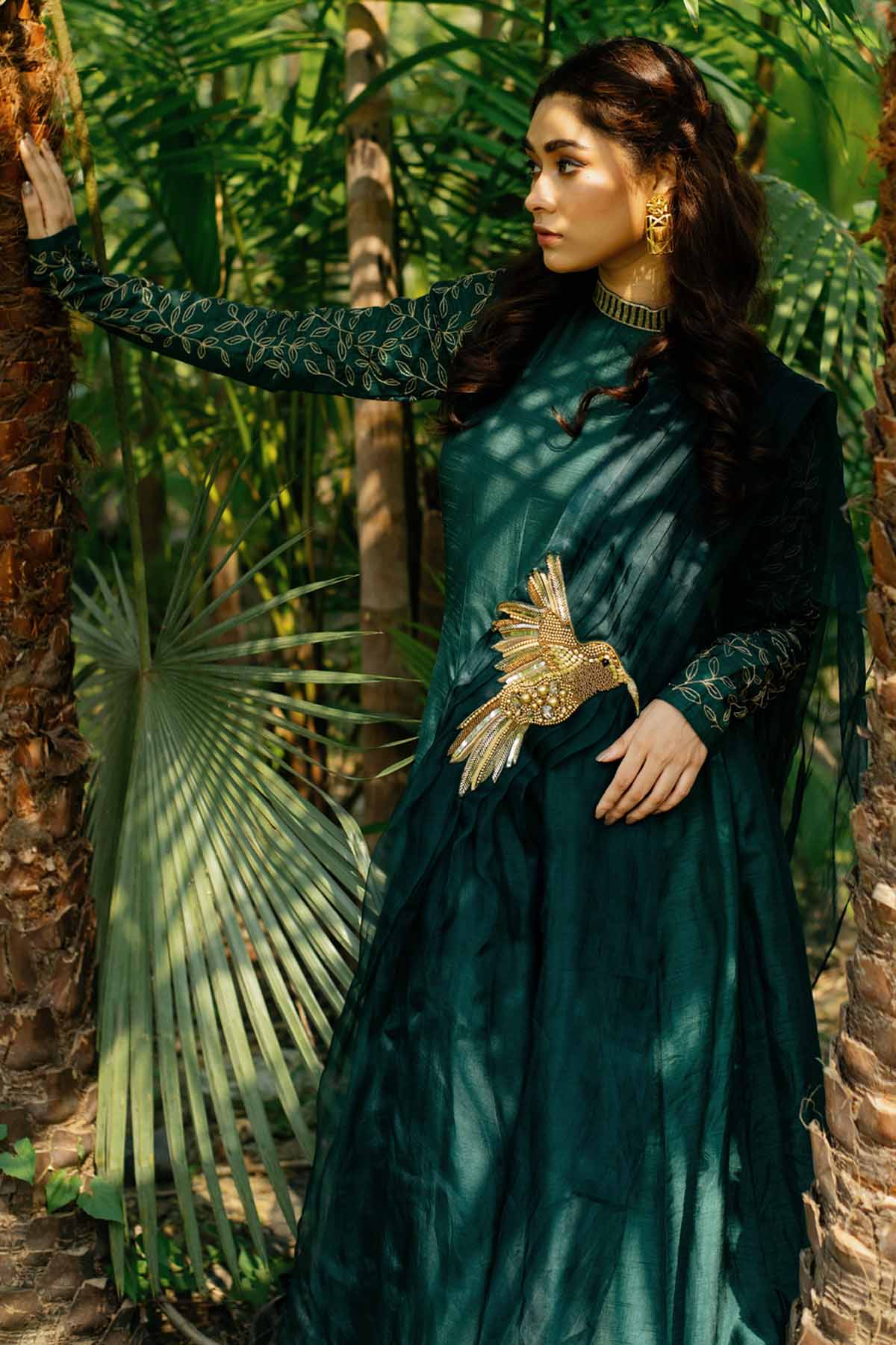 Green High Neck Long Kurta Set