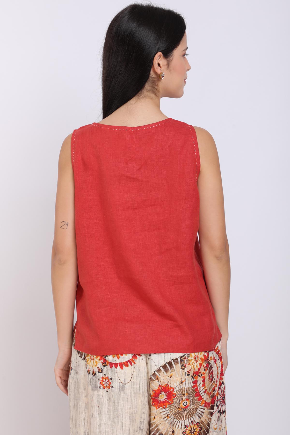 Kantha Stitch Linen Top