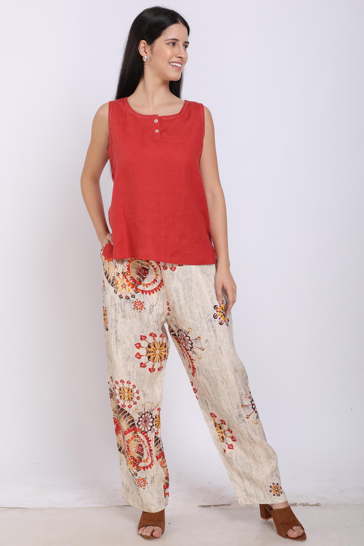 Kantha Stitch Linen Top