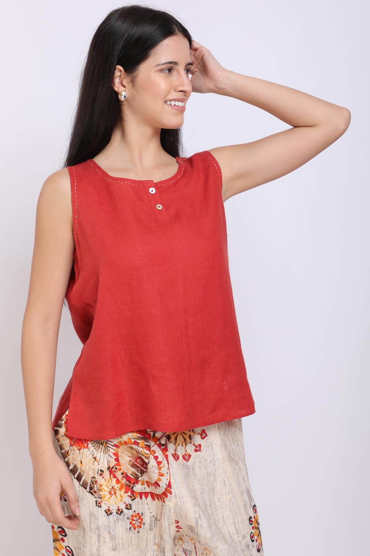 Kantha Stitch Linen Top