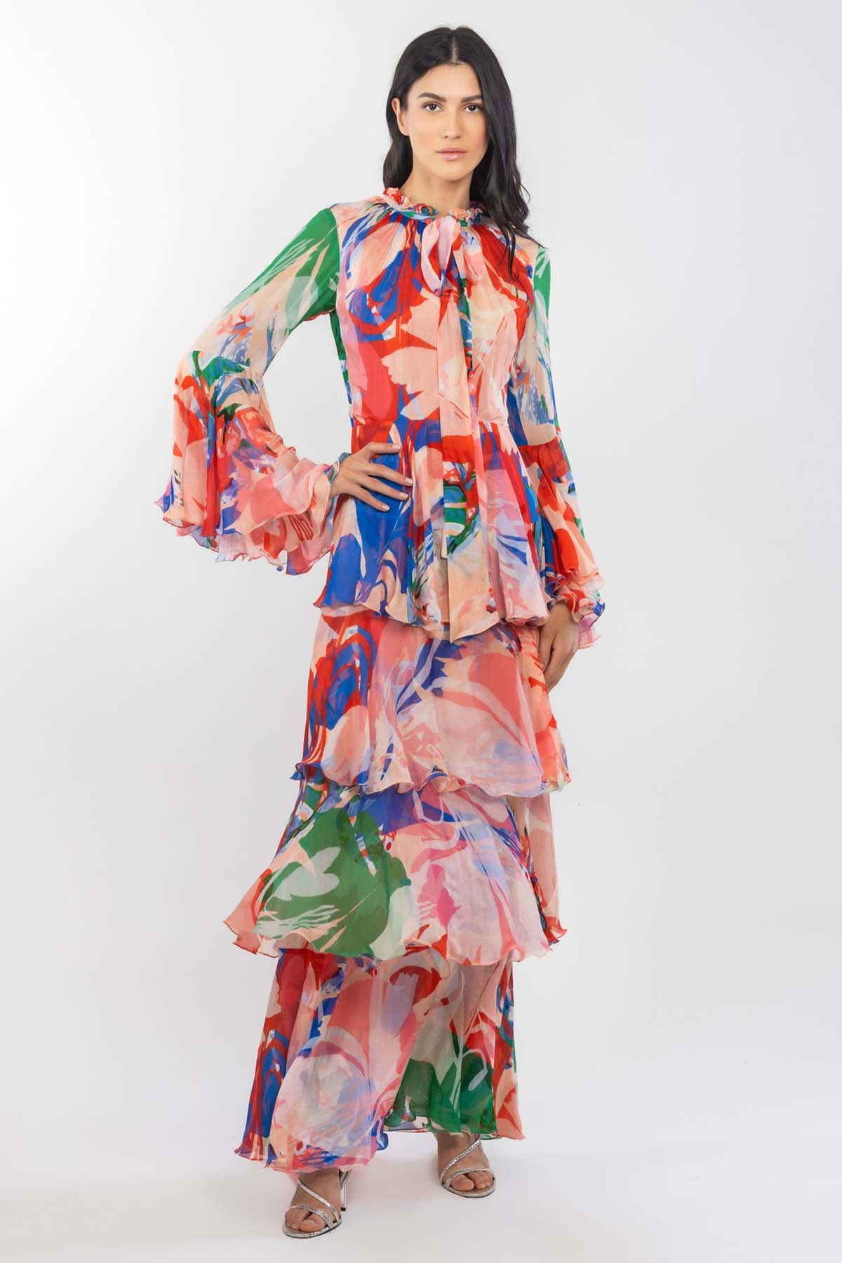 Layered Abstract Print Dress
