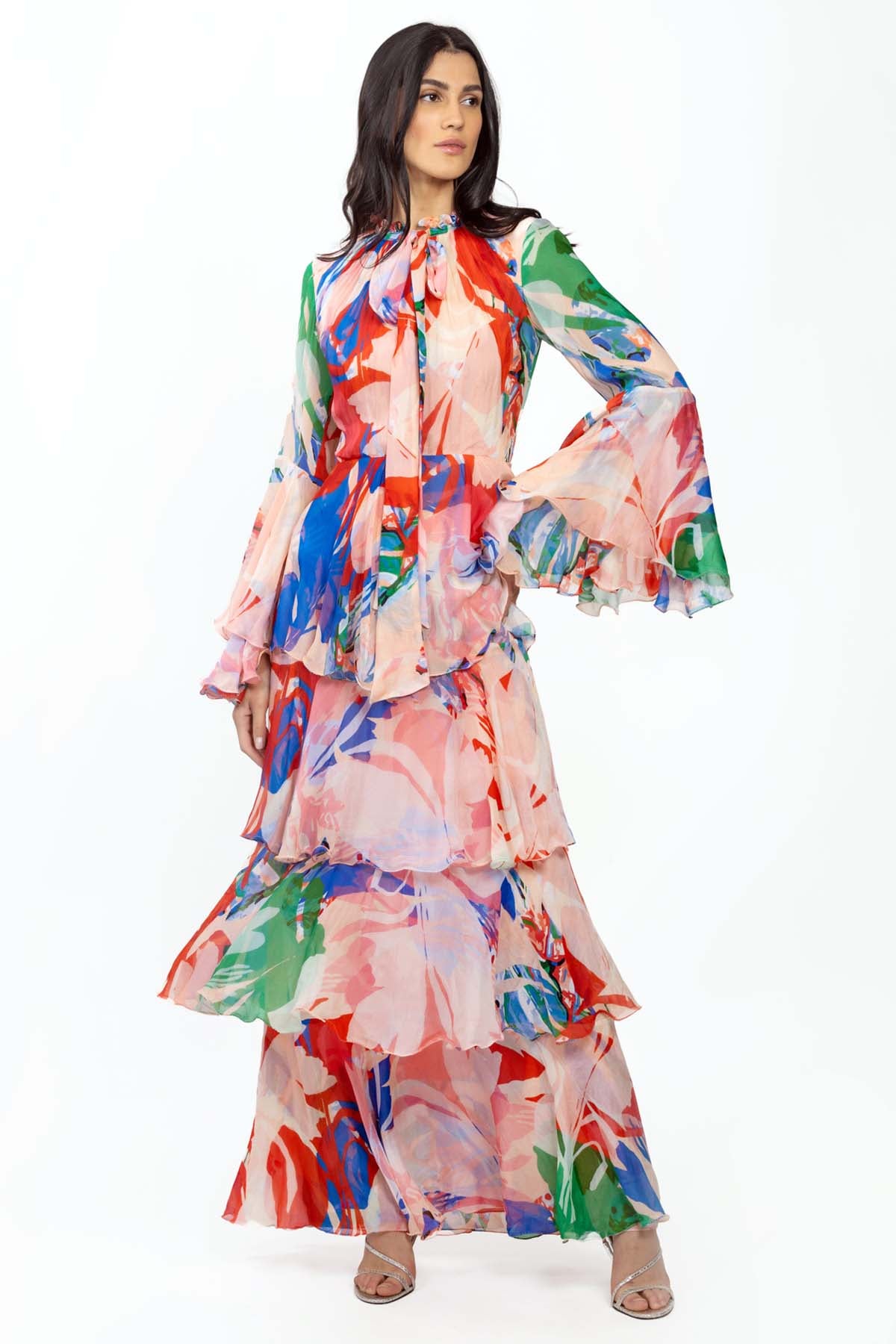 Buy Layered Abstract Print Dress by Mandira Wirk