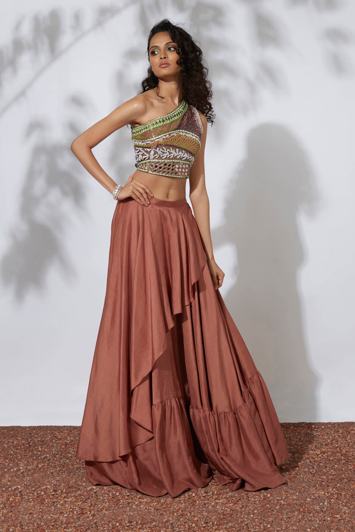 Ochre One Shoulder Lehenga Set
