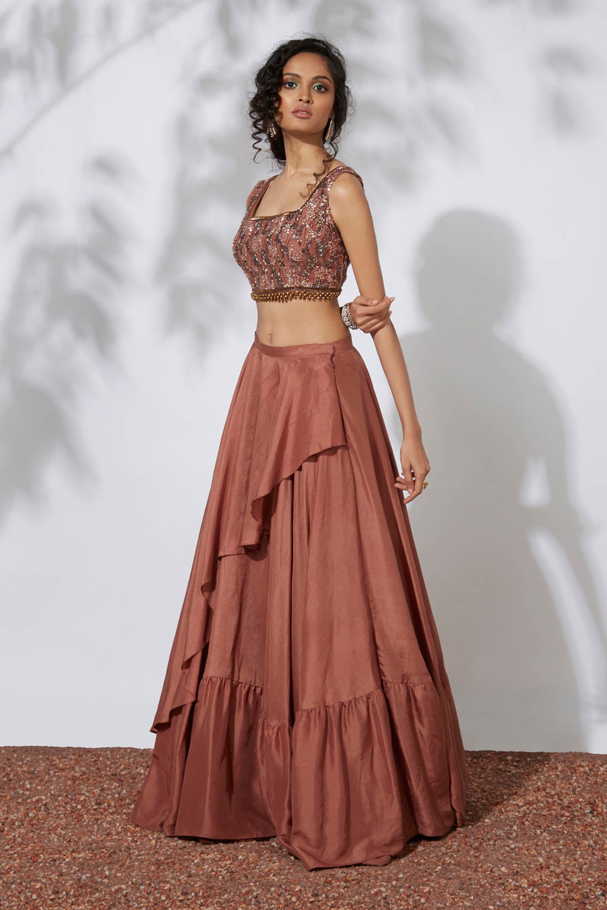 Ochre Beads Layered Lehenga Set