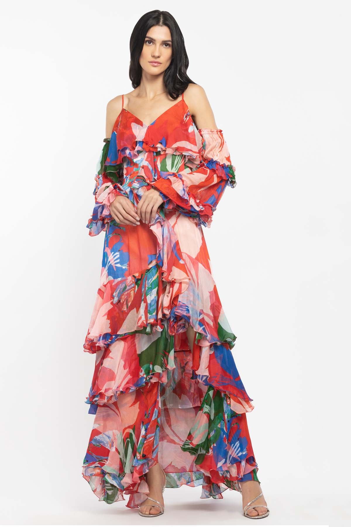 Buy Layered Long Printed Dress by Mandira Wirk