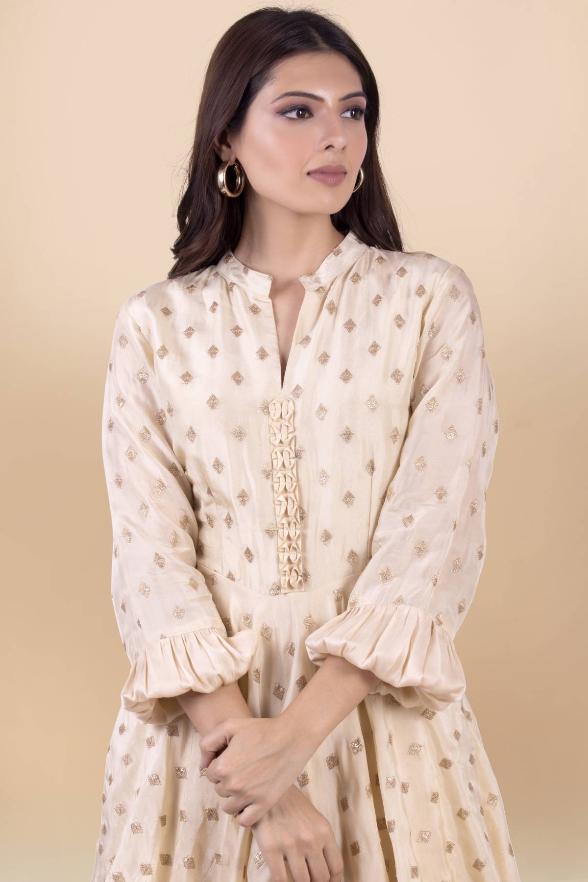 Cream Asymmetrical Top & Dhoti