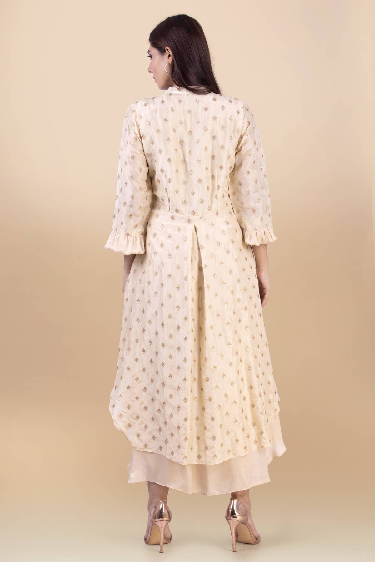 Cream Asymmetrical Top & Dhoti