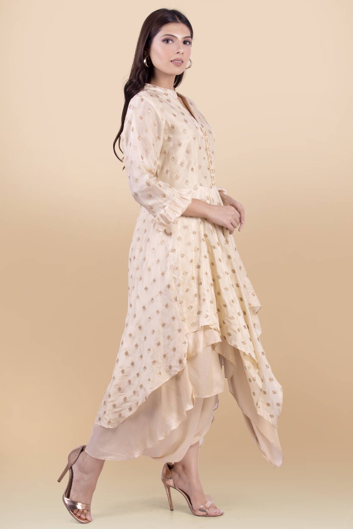 Cream Asymmetrical Top & Dhoti