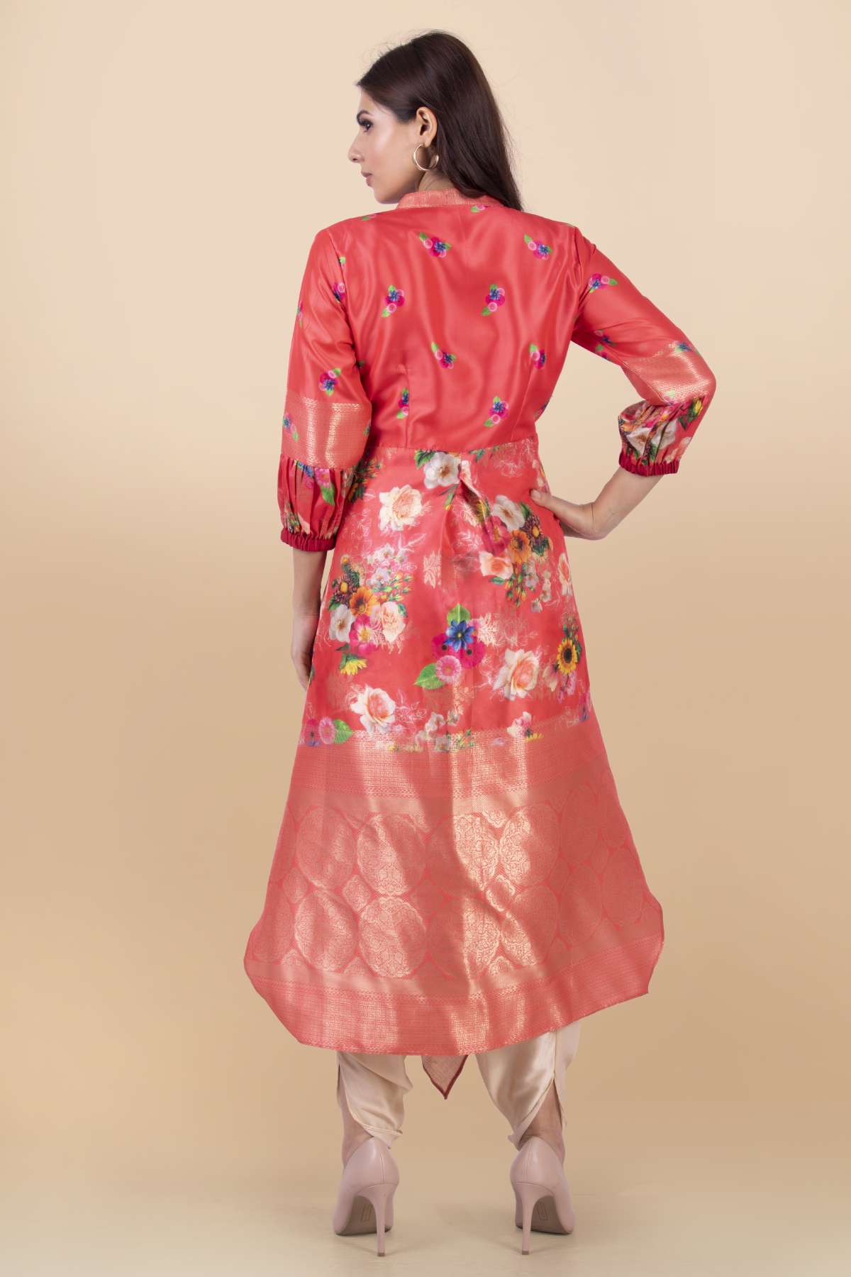 Peach Asymmetrical Top & Dhoti