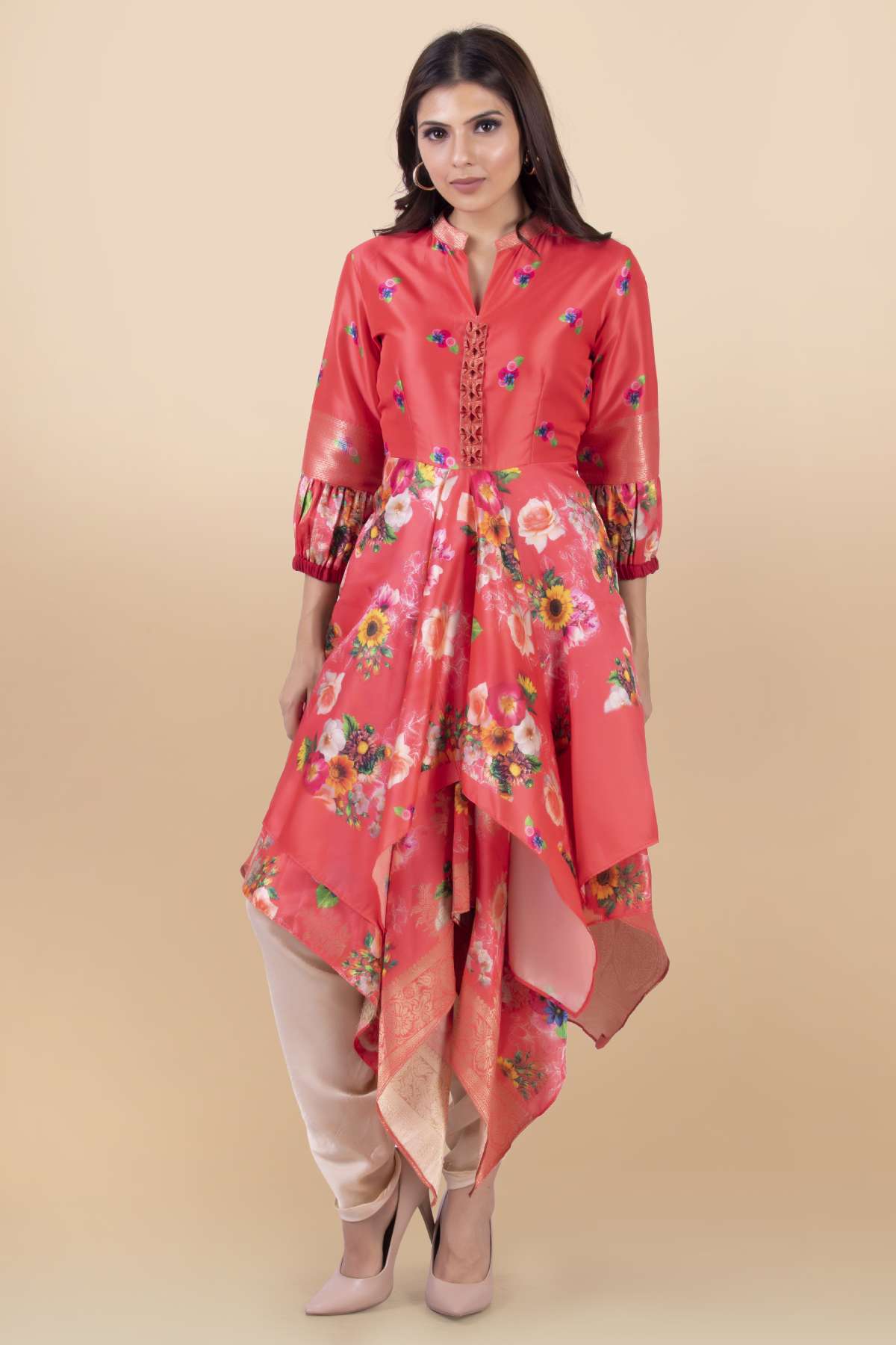 Peach Asymmetrical Top & Dhoti