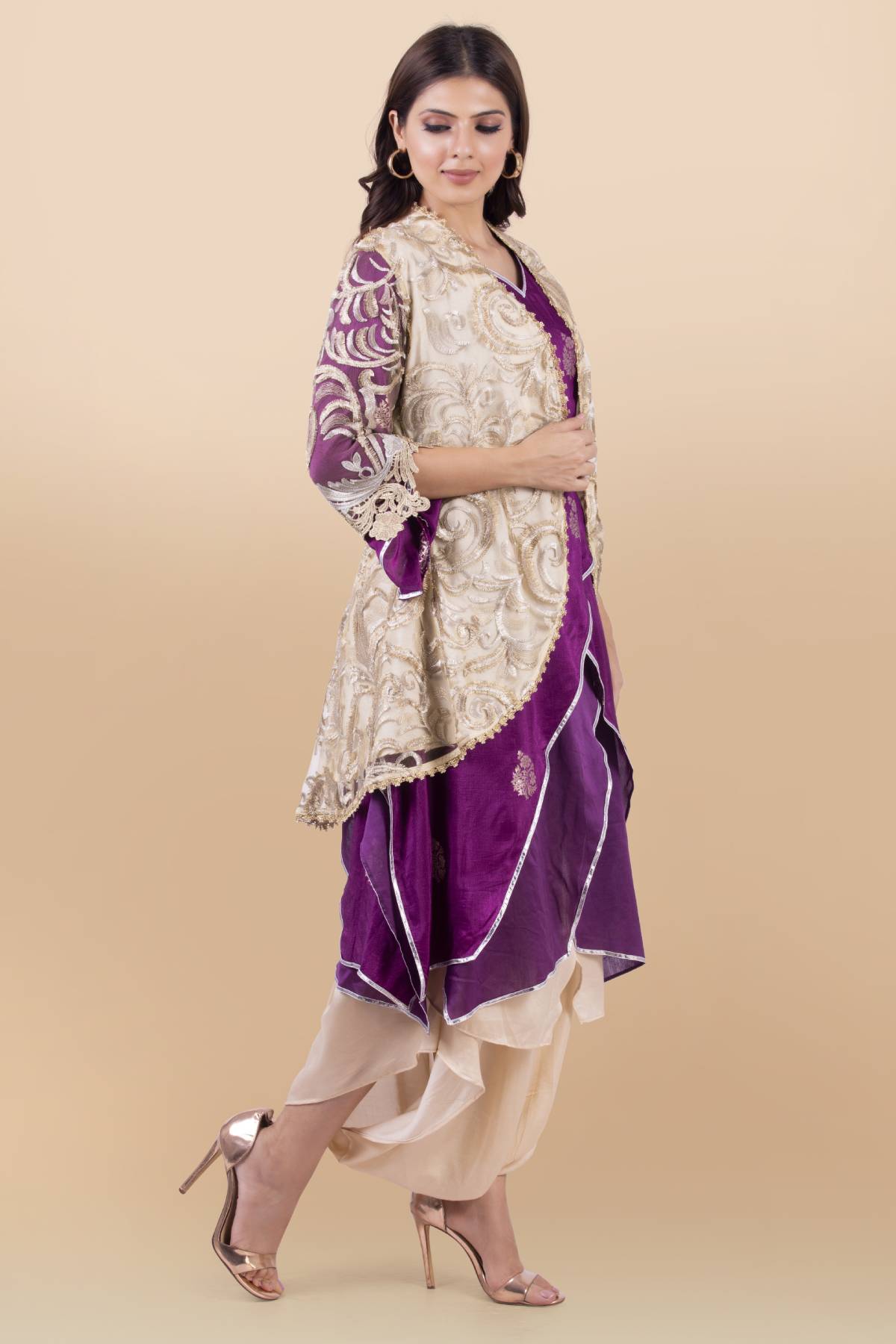 Multicolor Cutwork Jacket Set