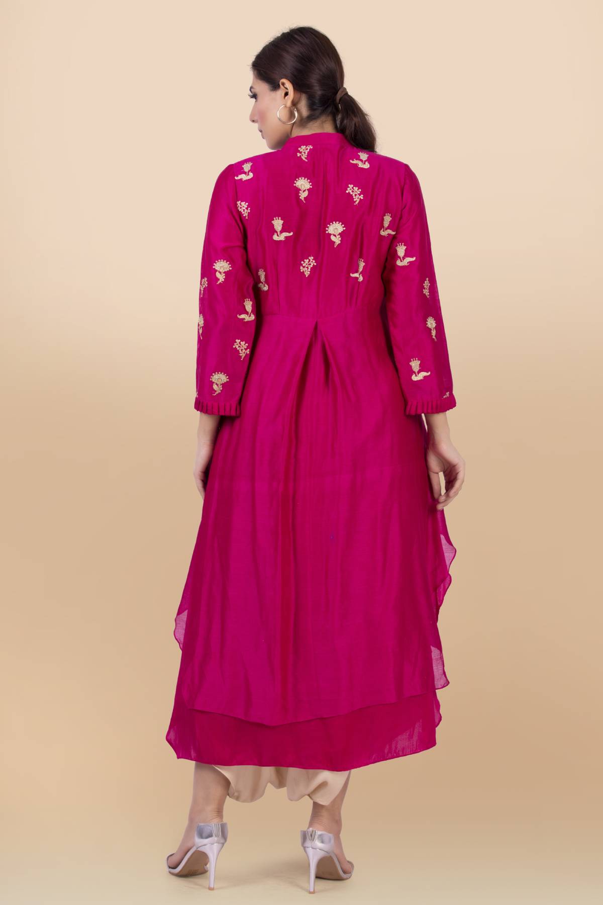 Pink Asymmetrical Kurta & Dhoti