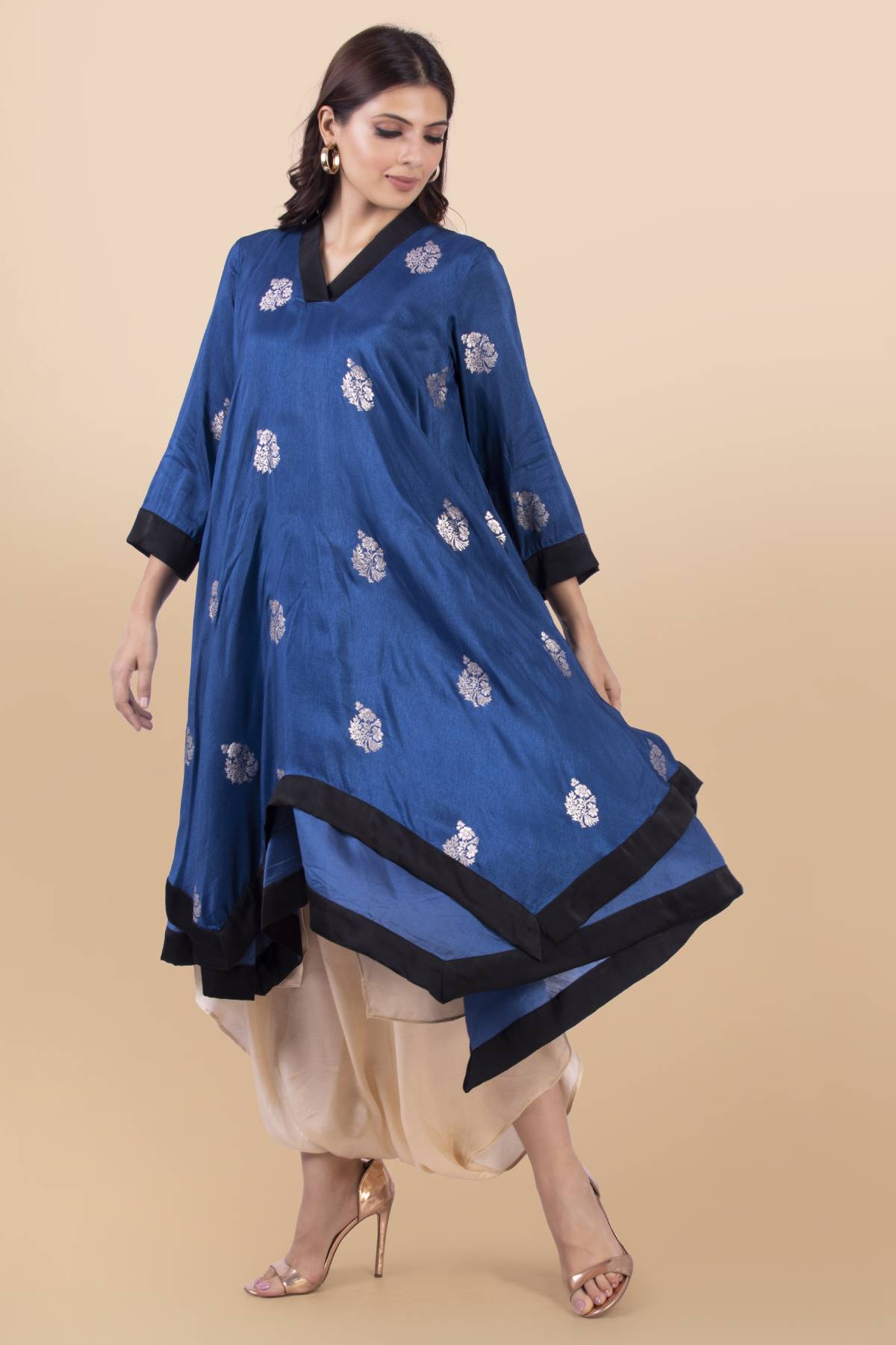 Blue Layered Kurta & Cream Dhoti