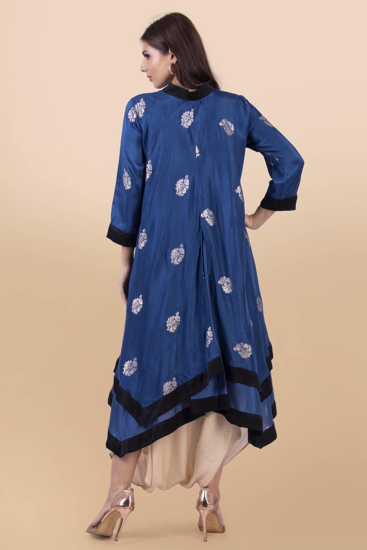 Blue Layered Kurta & Cream Dhoti