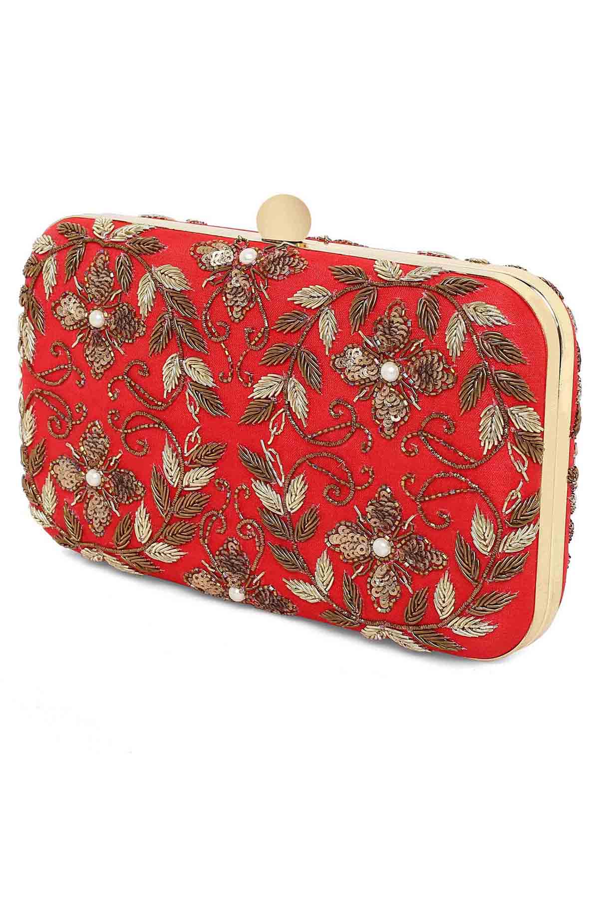 Red Leaf Embroidered Clutch