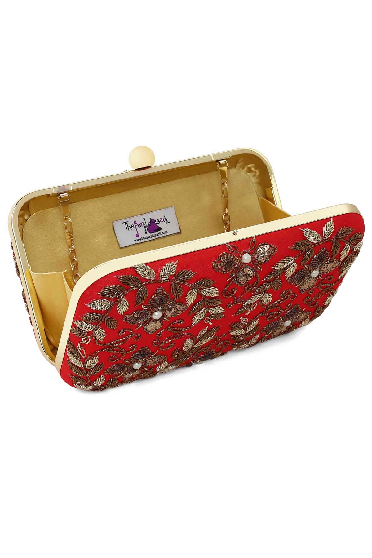 Red Leaf Embroidered Clutch