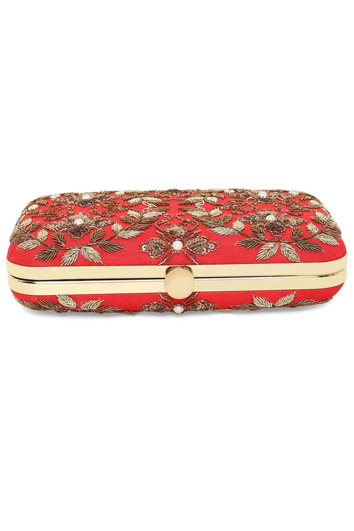 Red Leaf Embroidered Clutch