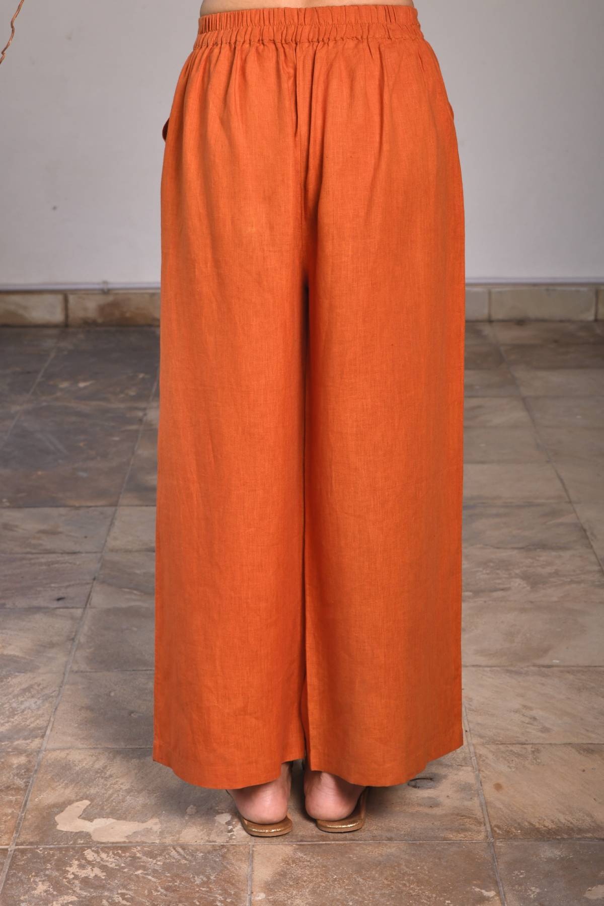 Orange Linen Embroidered Top