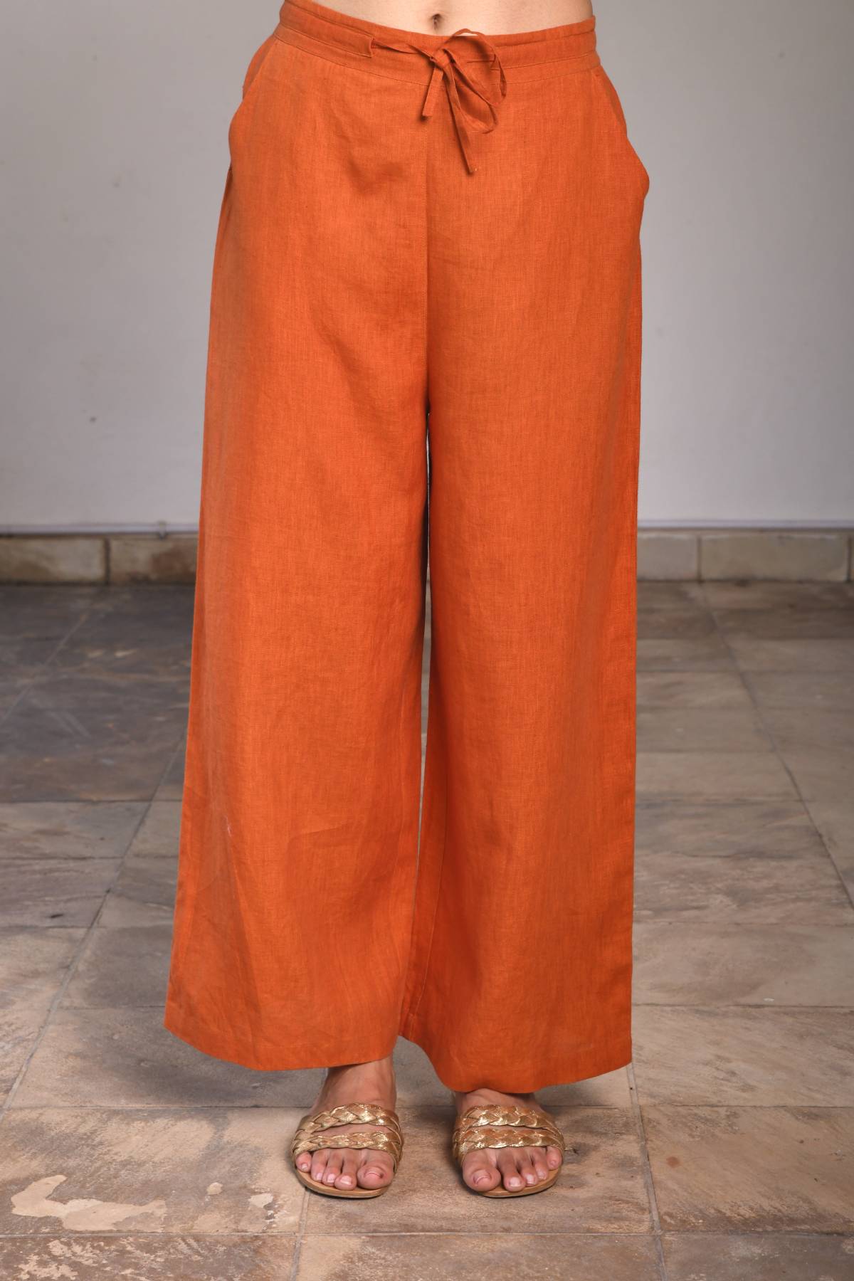 Orange Linen Embroidered Top