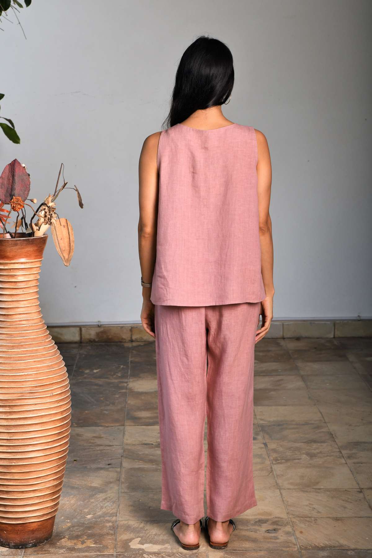 Pink 100% Linen Embroidered Top