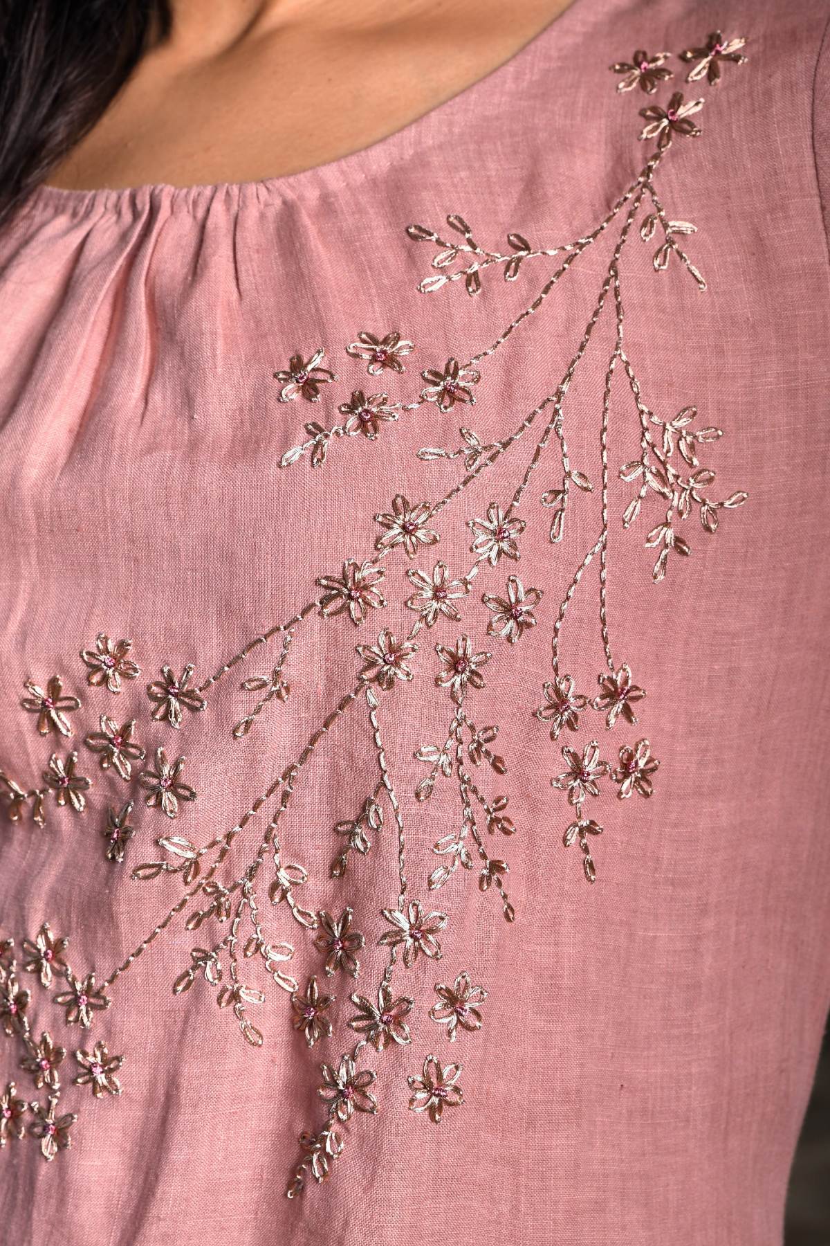 Pink Embroidered Straight Tunic