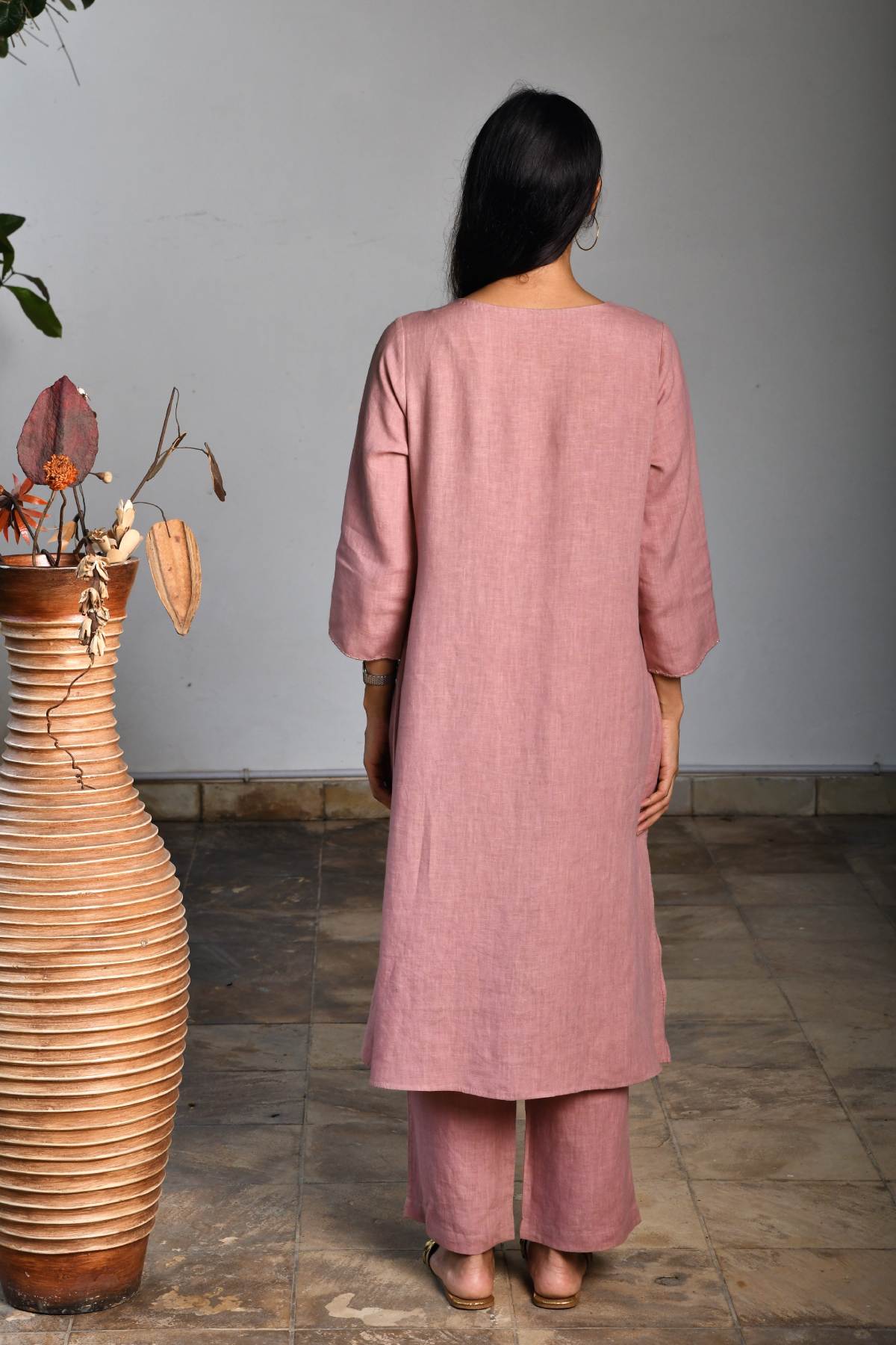 Pink Embroidered Straight Tunic