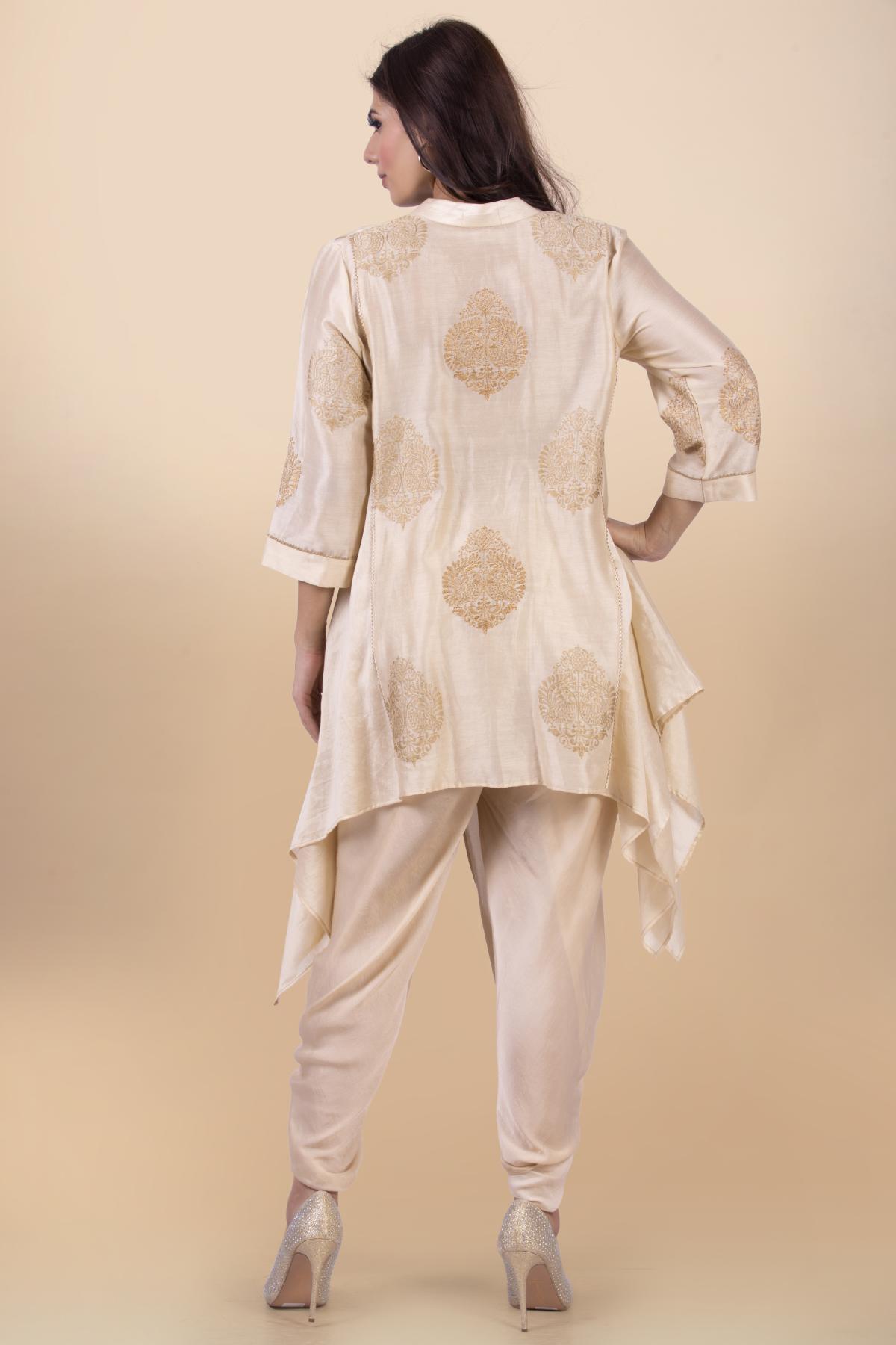 Cream Collar Short Kurta & Dhoti