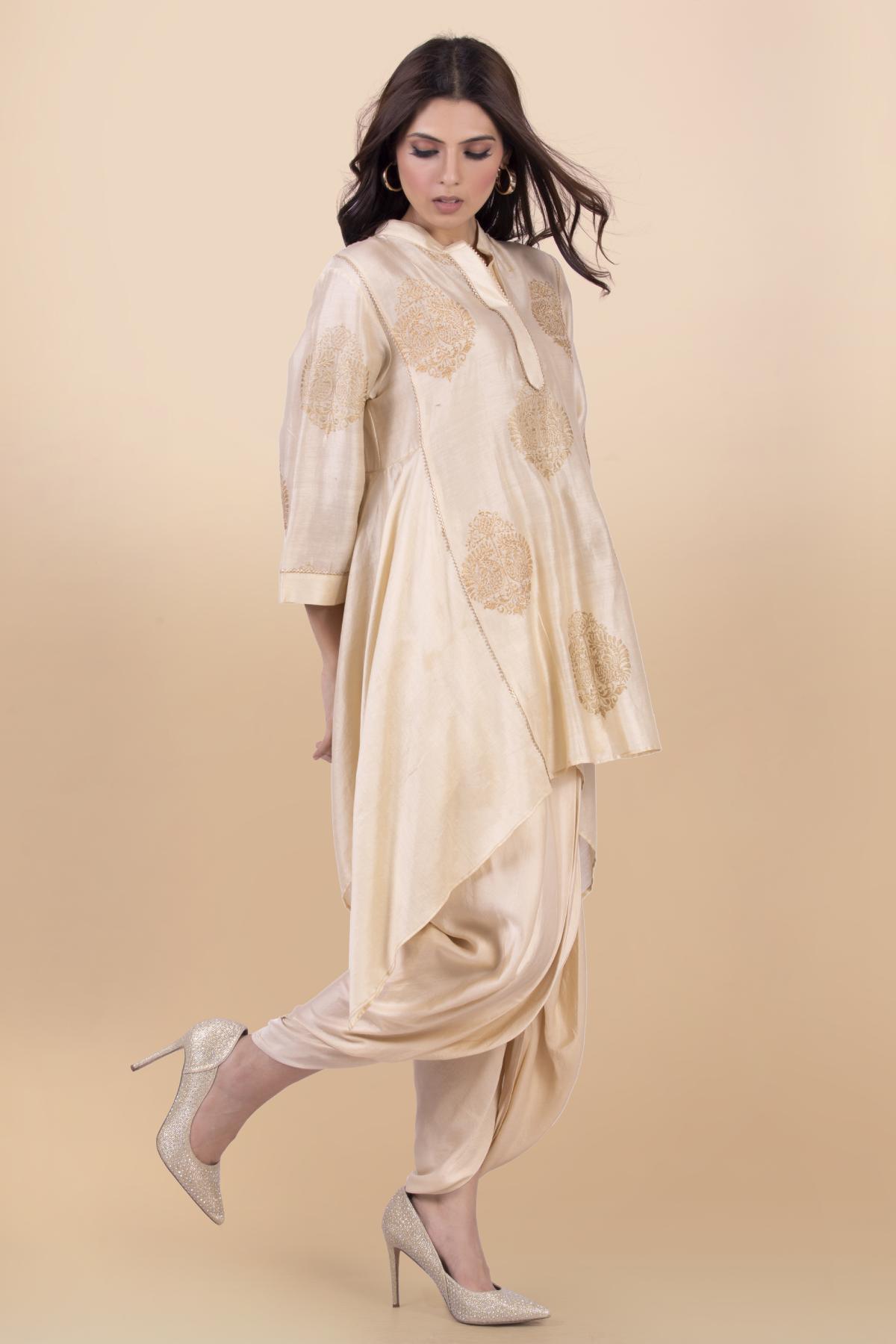 Cream Collar Short Kurta & Dhoti