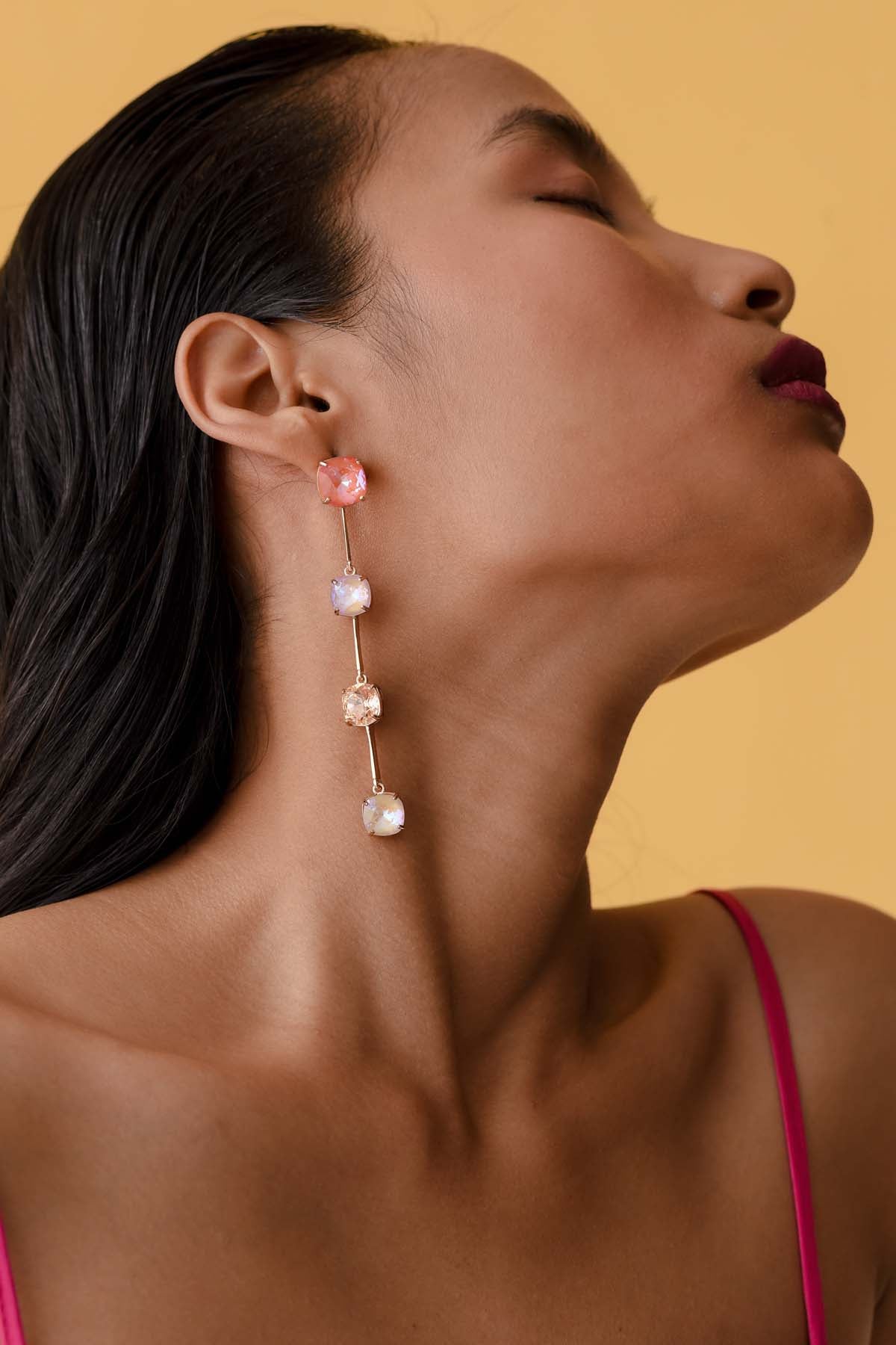 Pink Swarovski Long Zip Earrings