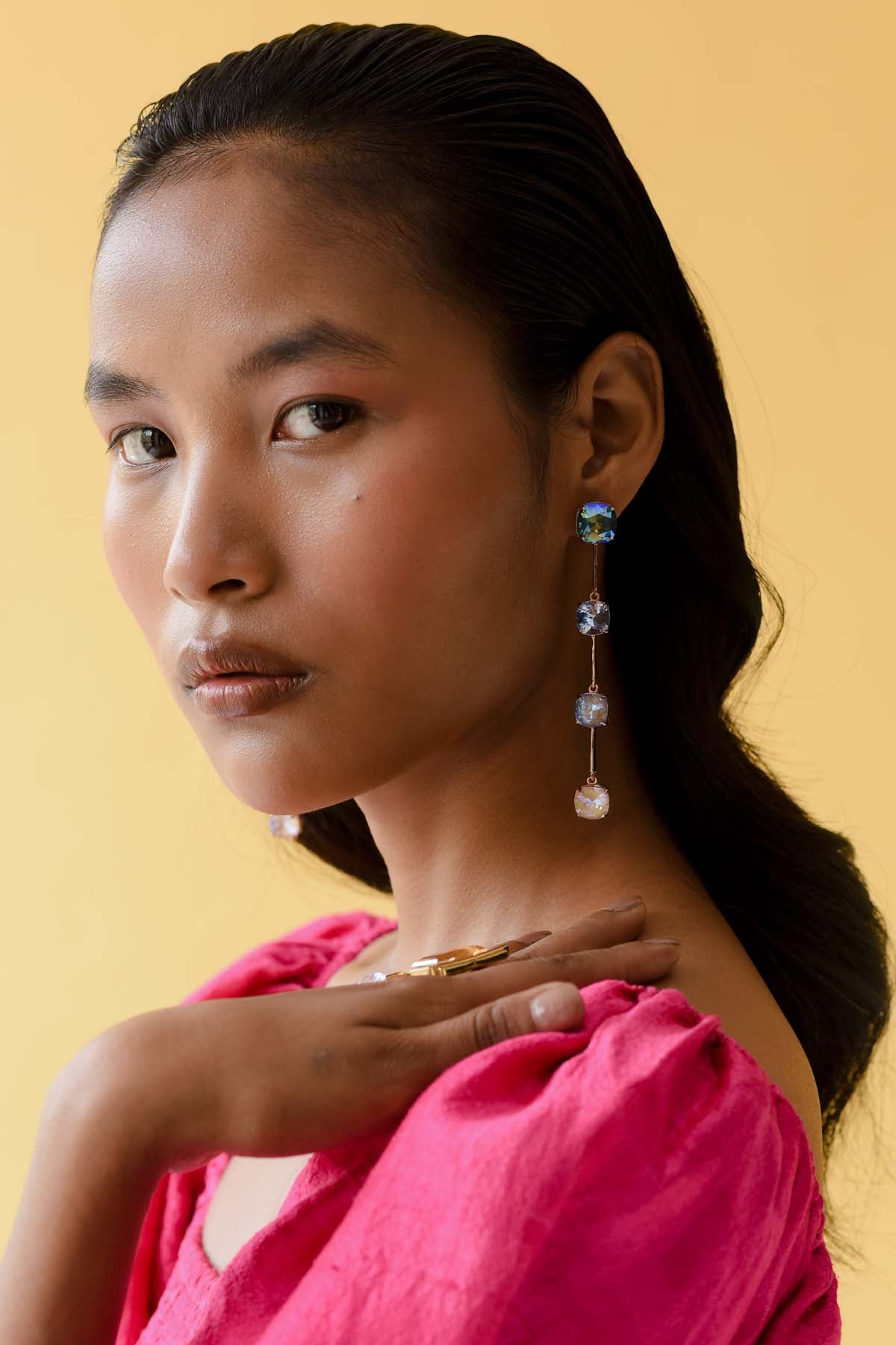 Blue Swarovski Long Zip Earrings