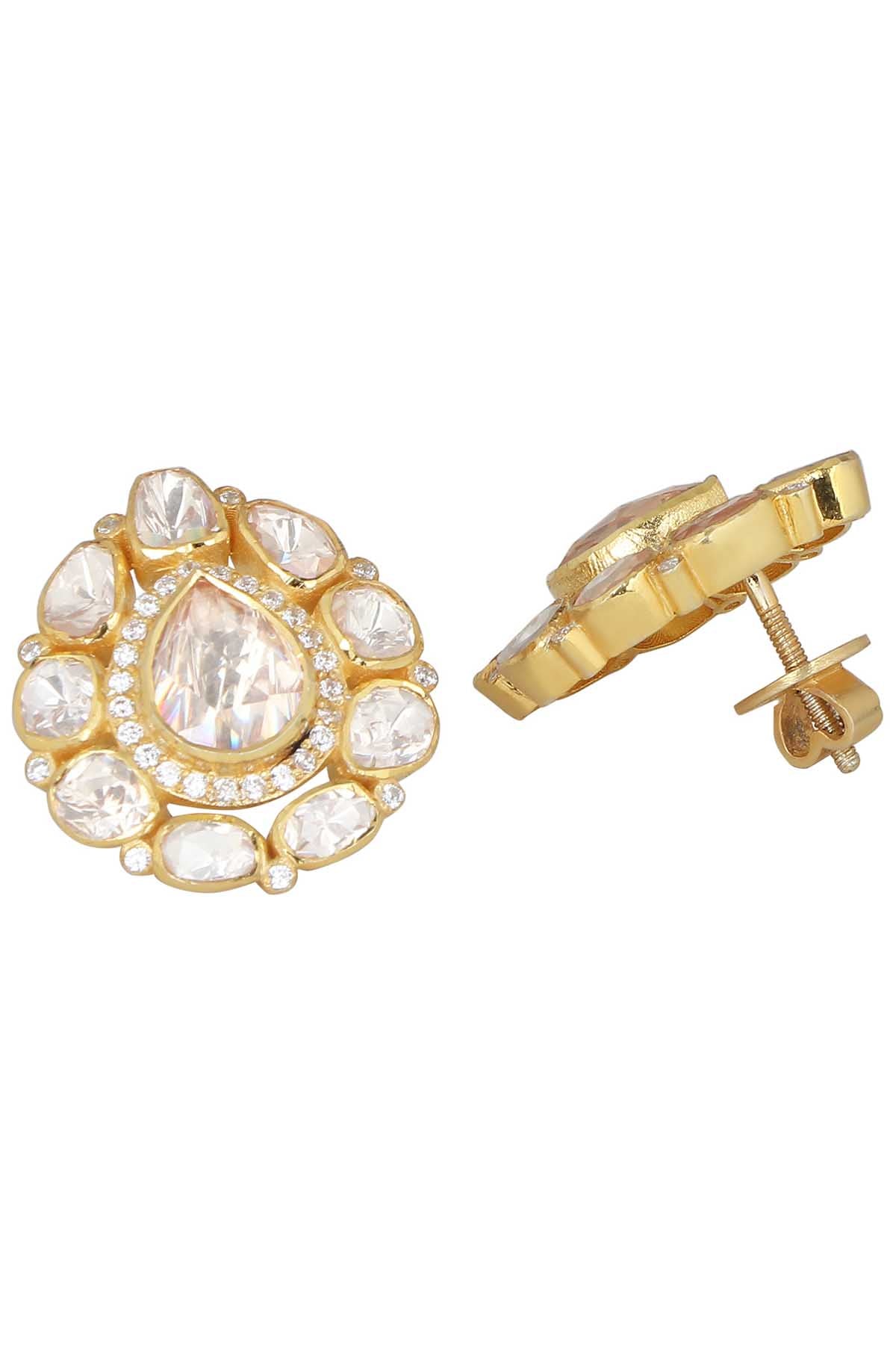 Moissanite Polki Pear Earrings