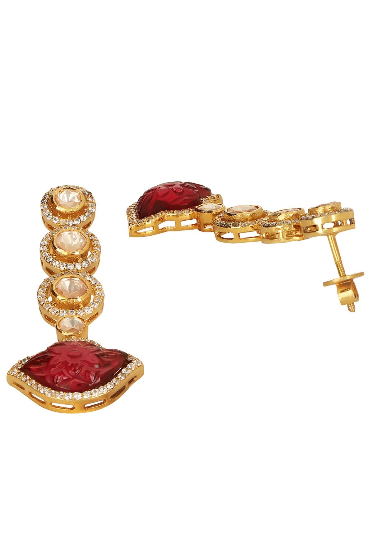 Moissanite Polki Ruby Danglers