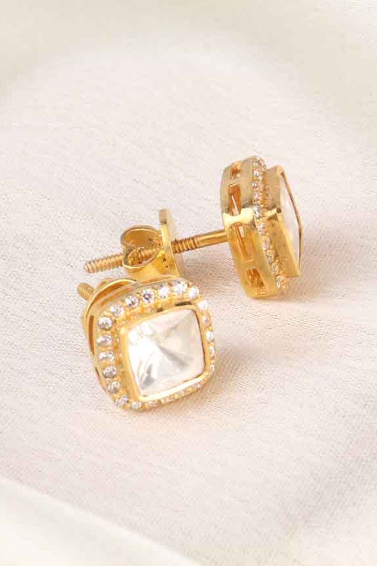 Moissanite Polki Square Earrings