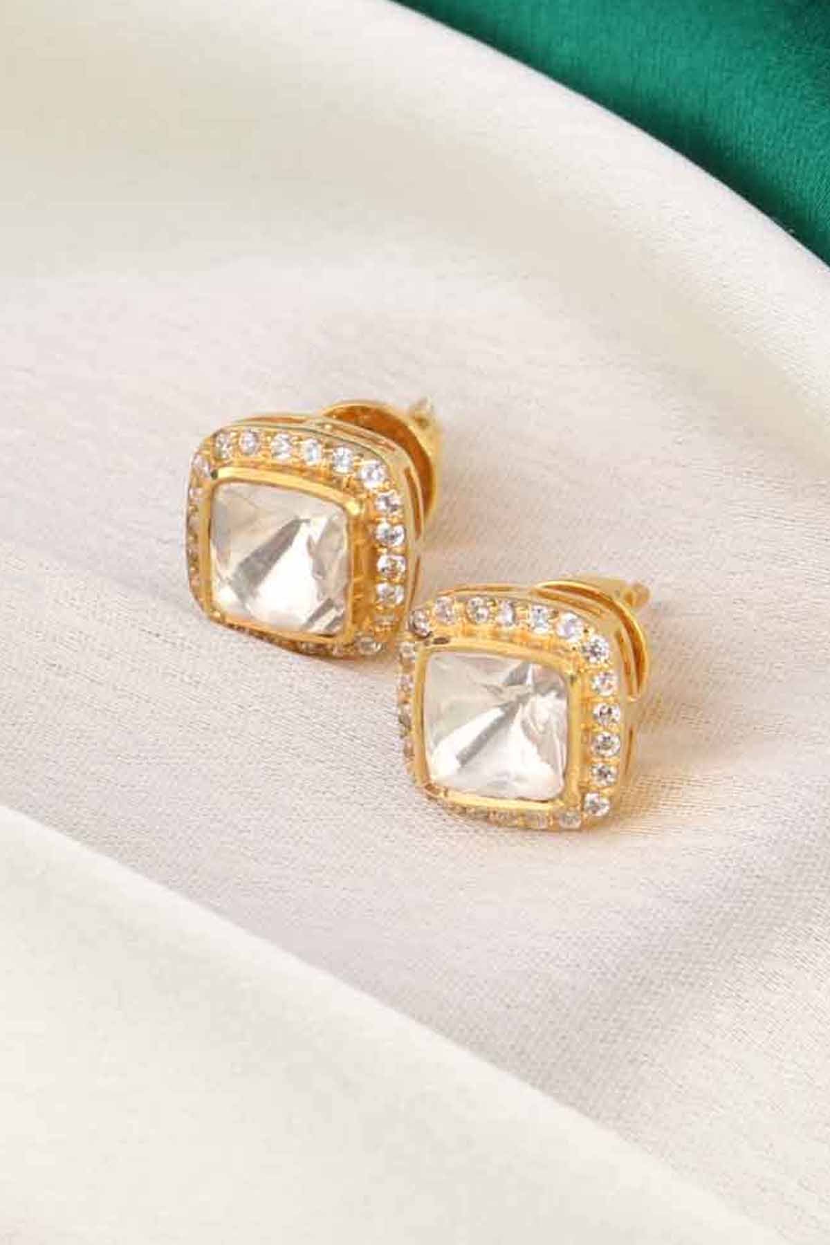 Moissanite Polki Square Earrings
