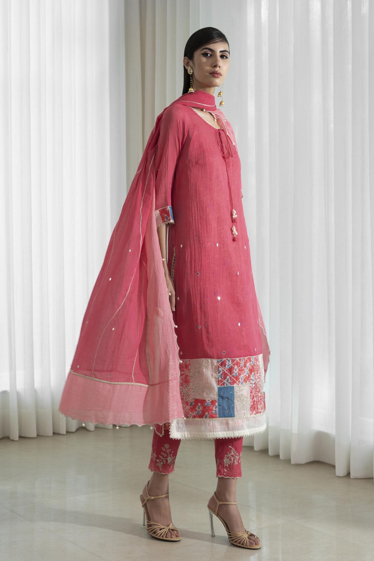 Mirror Work Rose Pink kurta Set