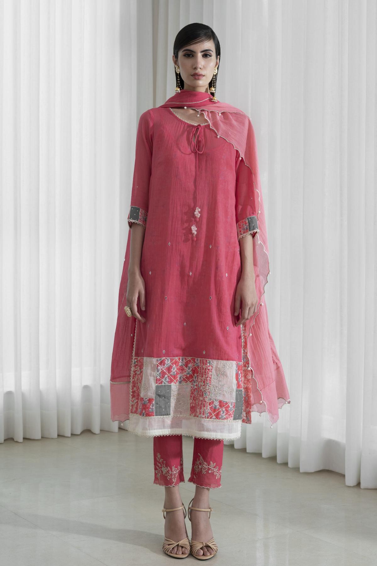 Mirror Work Rose Pink kurta Set