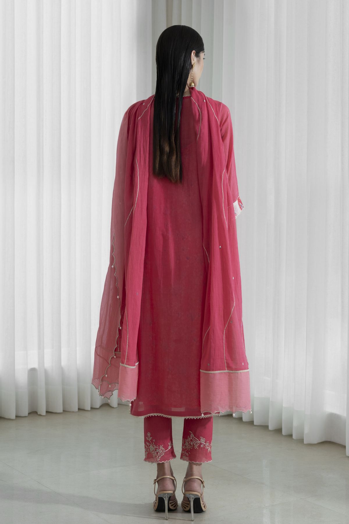 Mirror Work Rose Pink kurta Set