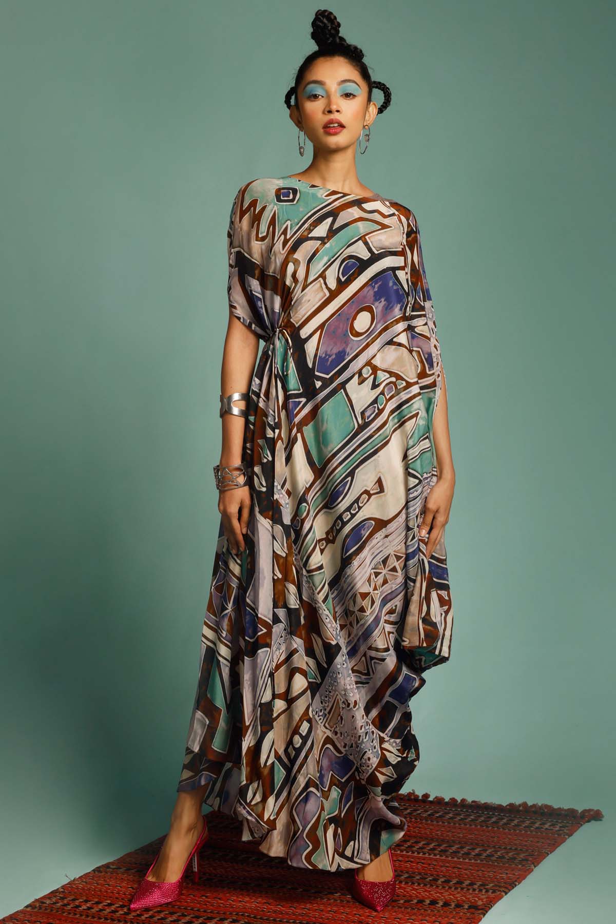 Natural Crepe Side Draped Dress