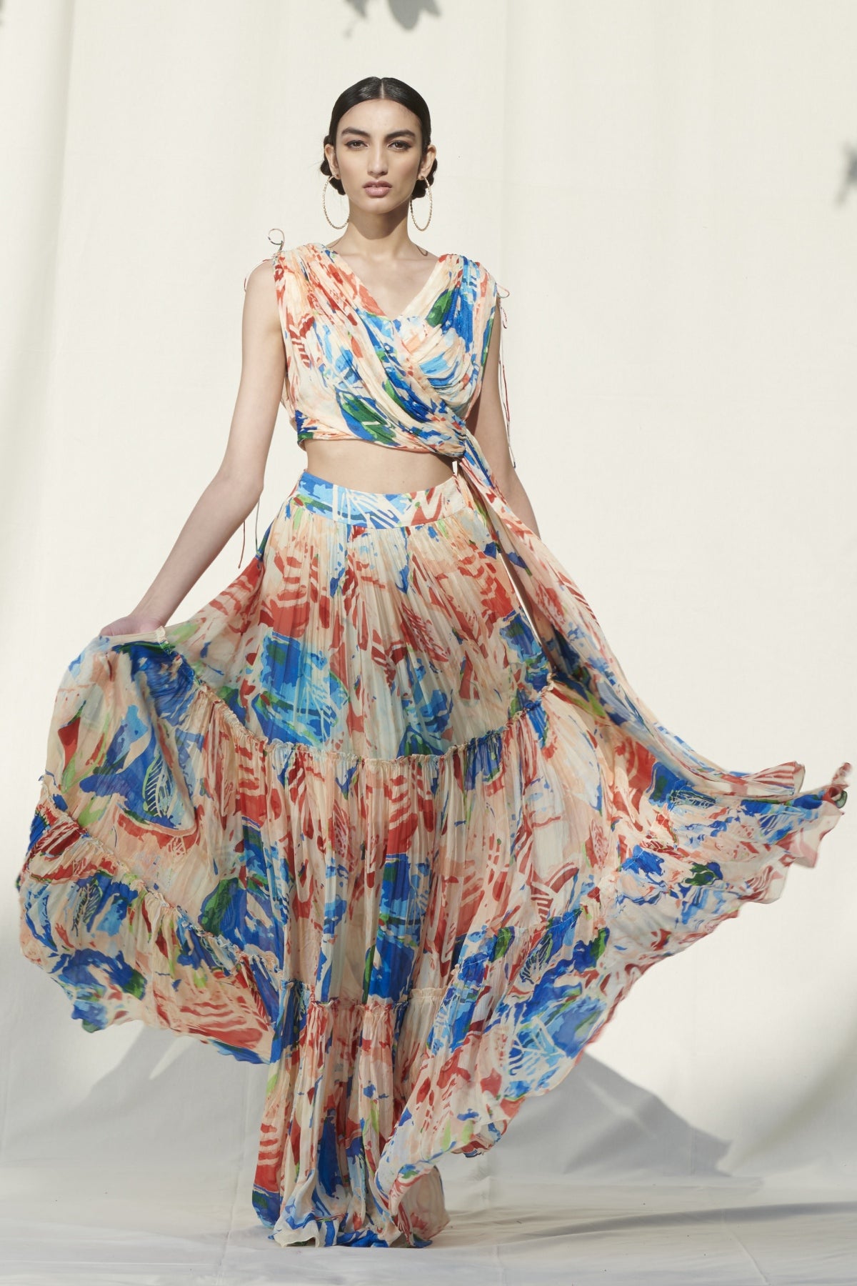 Printed Drape Skirt Set