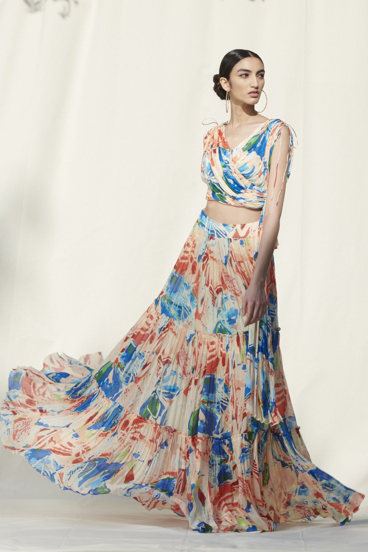 Buy Printed Drape Skirt Set by Mandira Wirk