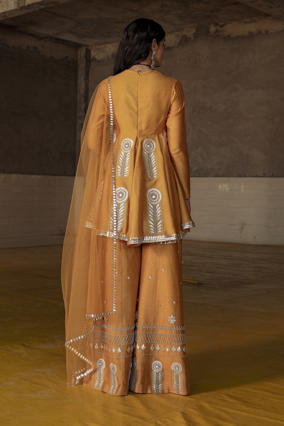 Ochre Chanderi Kalidar Kurta Set