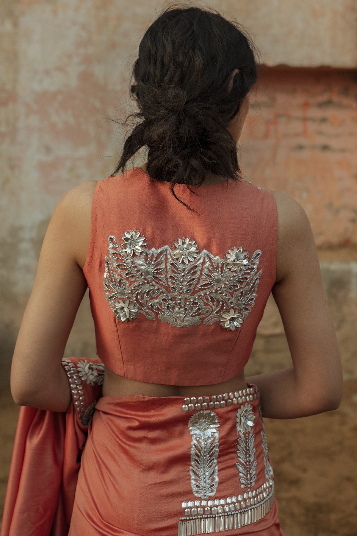 Coral Handwoven Chanderi Saree