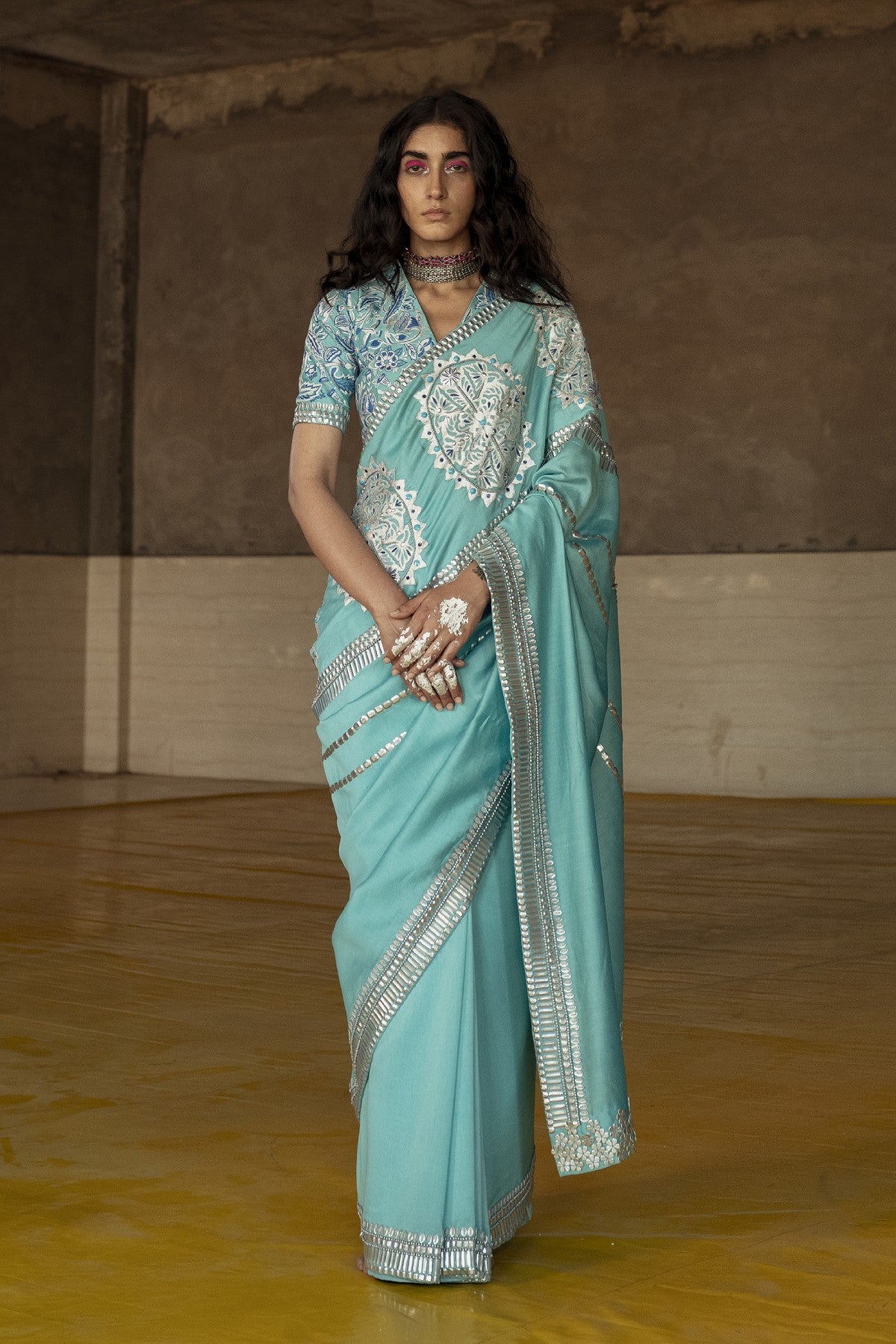 Hand Embroidered Blue Saree