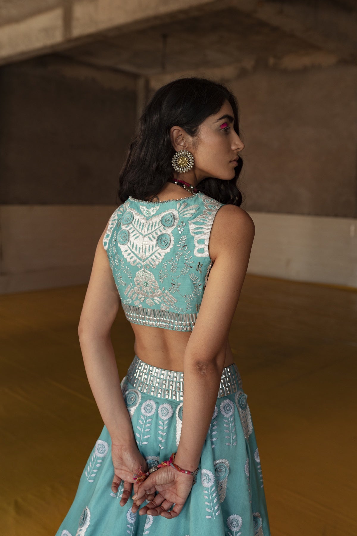 Applique Blue Lehenga Set